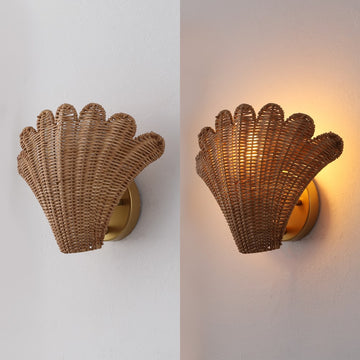 Elodie 11.5" Vintage Coastal 1-Light Rattan Scallop Shell LED Wall Sconce